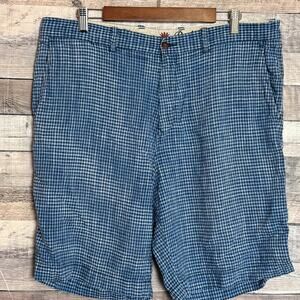 Tommy Bahama Linen Silk Chino Shorts Mens 38 Blue Gingham Check Preppy